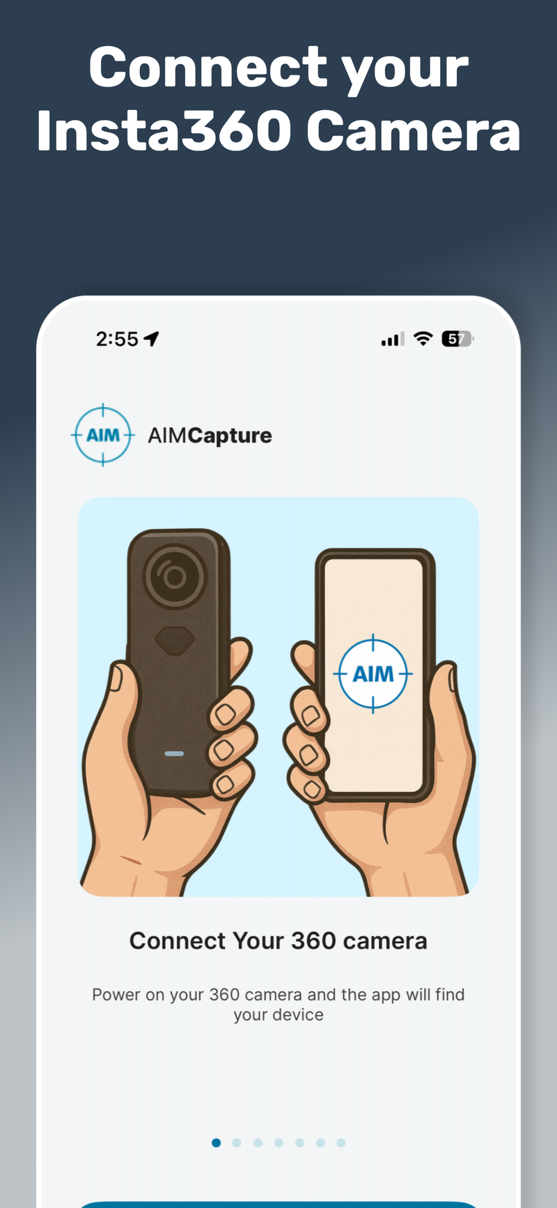AIM Capture app, connect your Insta360 camera