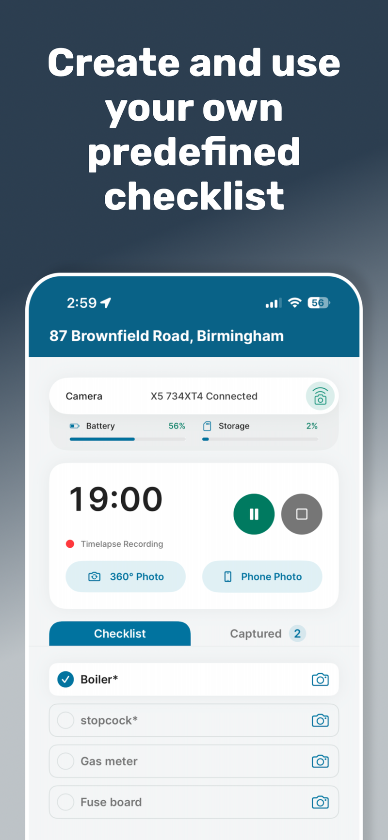 AIM Capture app showing a live walkthrough with smart checklist
