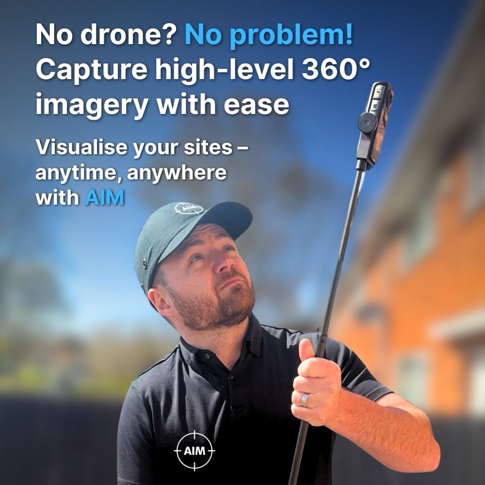 Surveyor capturing high-level 360° imagery with the AIM carbon pole, no drone required